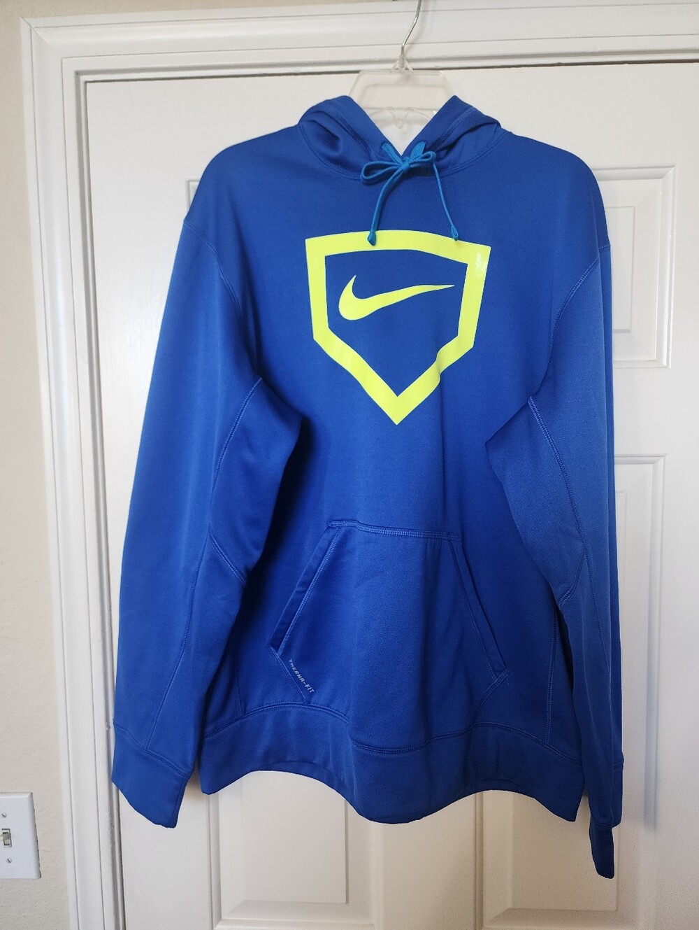 Nike Men's Royal Blue Pullover Hoodie with Neon Yellow Logo